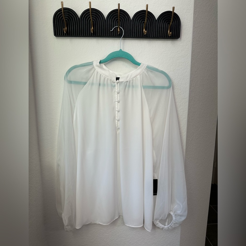 ELOQUII White Sheer Button down
